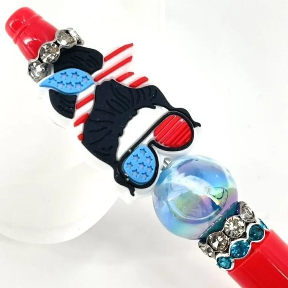 Rockabilly patriotic USA mom handmade pen NEW beads rhinestone bling red white c